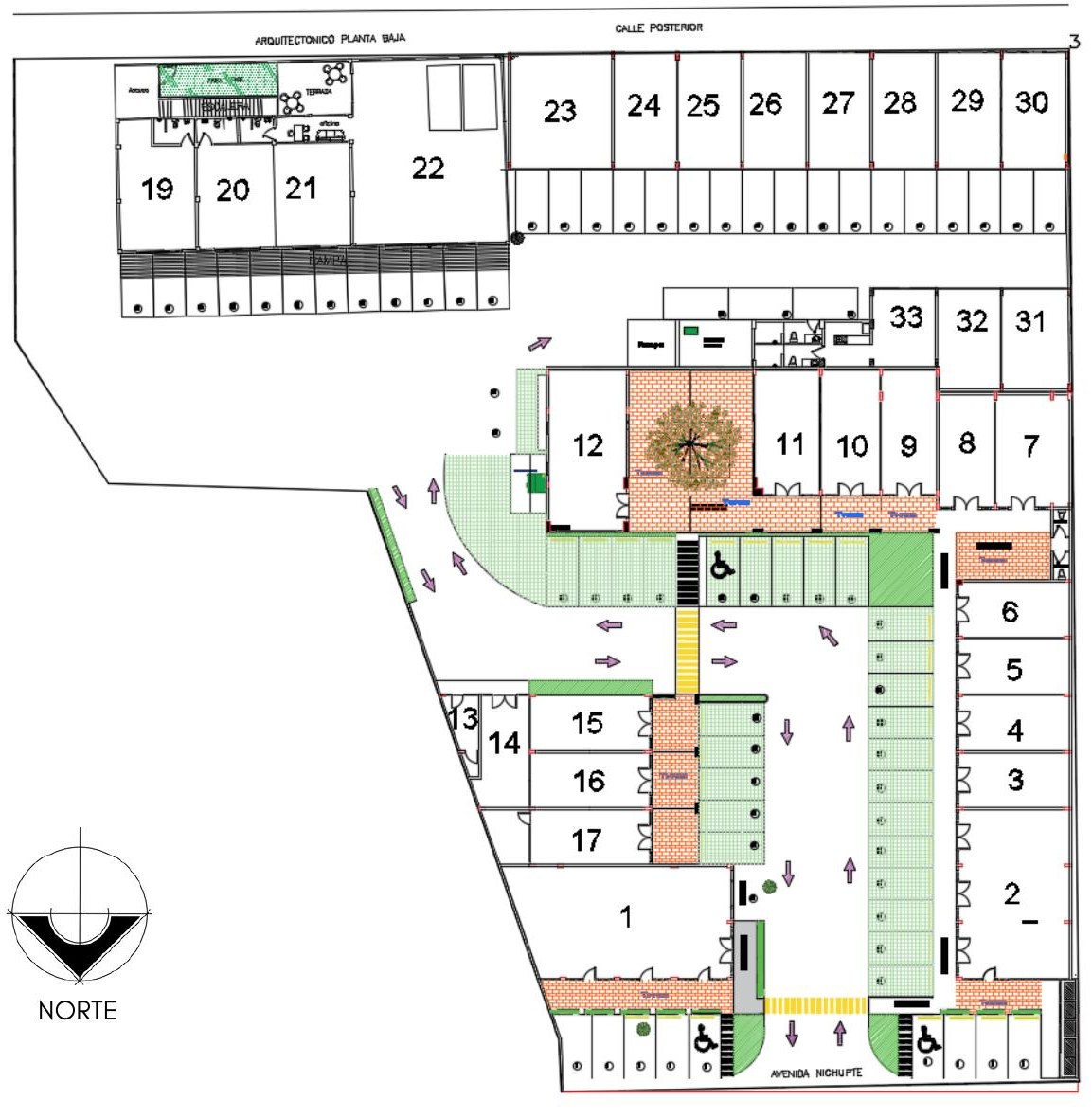 Plano de planta baja de Plaza Muray con la ubicación del Local 23, único disponible